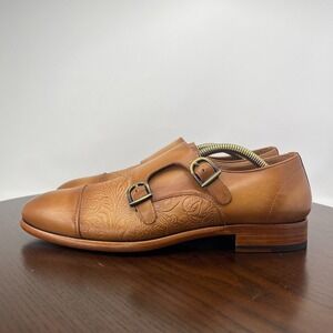 Taft The‎ Lucca Monk Shoes Men's 39 / 6 Tan Emboss Leather Double Strap Cap Toe